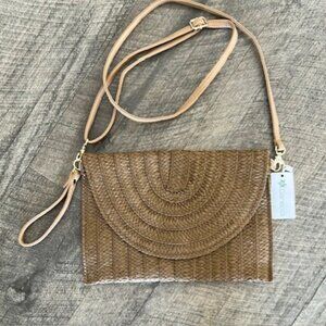 Caracol Xbody Raffia  bag, brown 7" X 11"